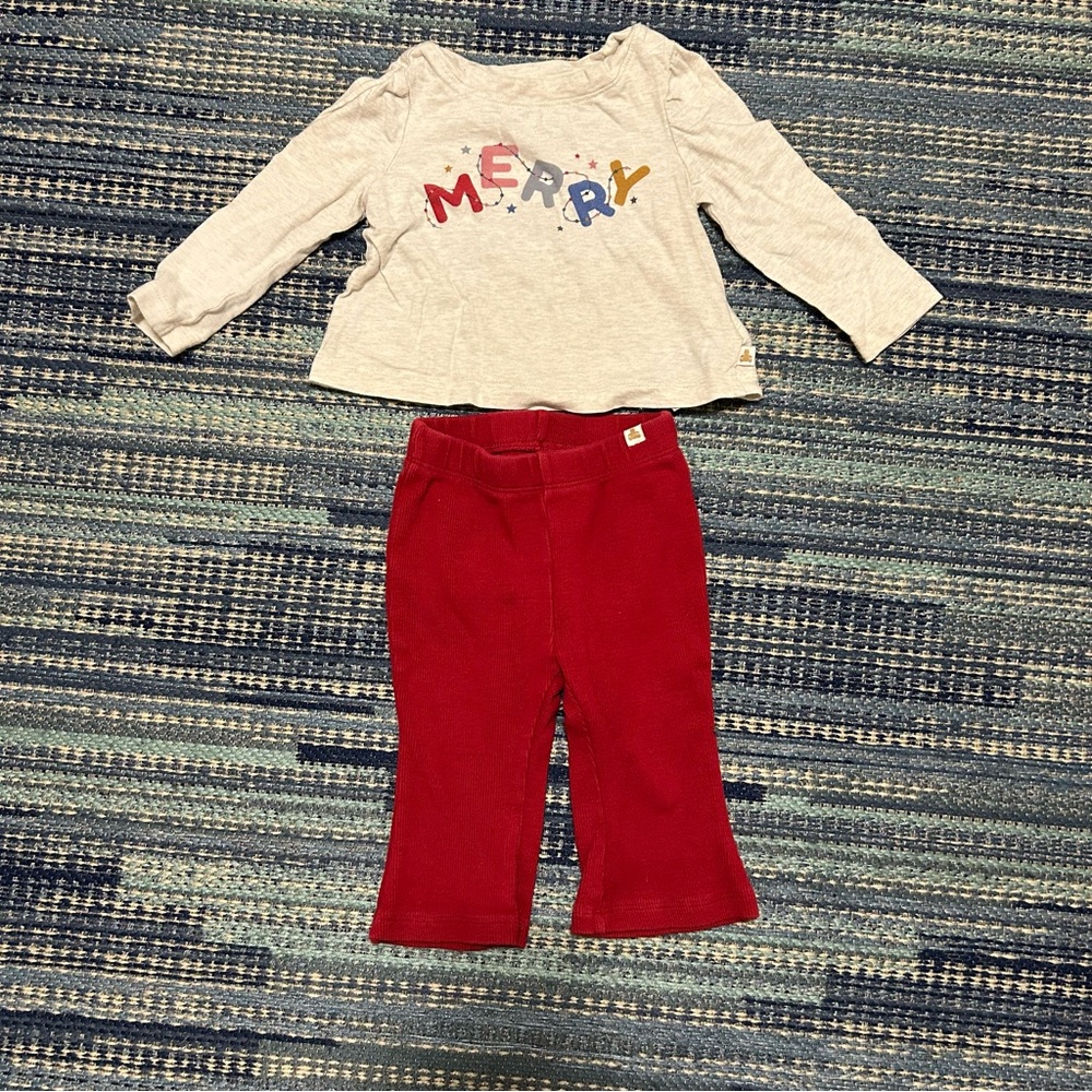 GAP Baby Merry Holiday Organic Cotton Top & Ribbed Flare Leggings Set - 6-12 mo